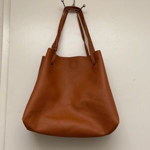 2 PC brown leather drawstring bag& matching wallet